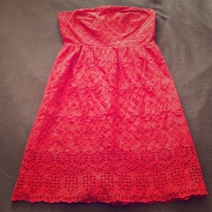 Strapless coral lace dress Old Navy